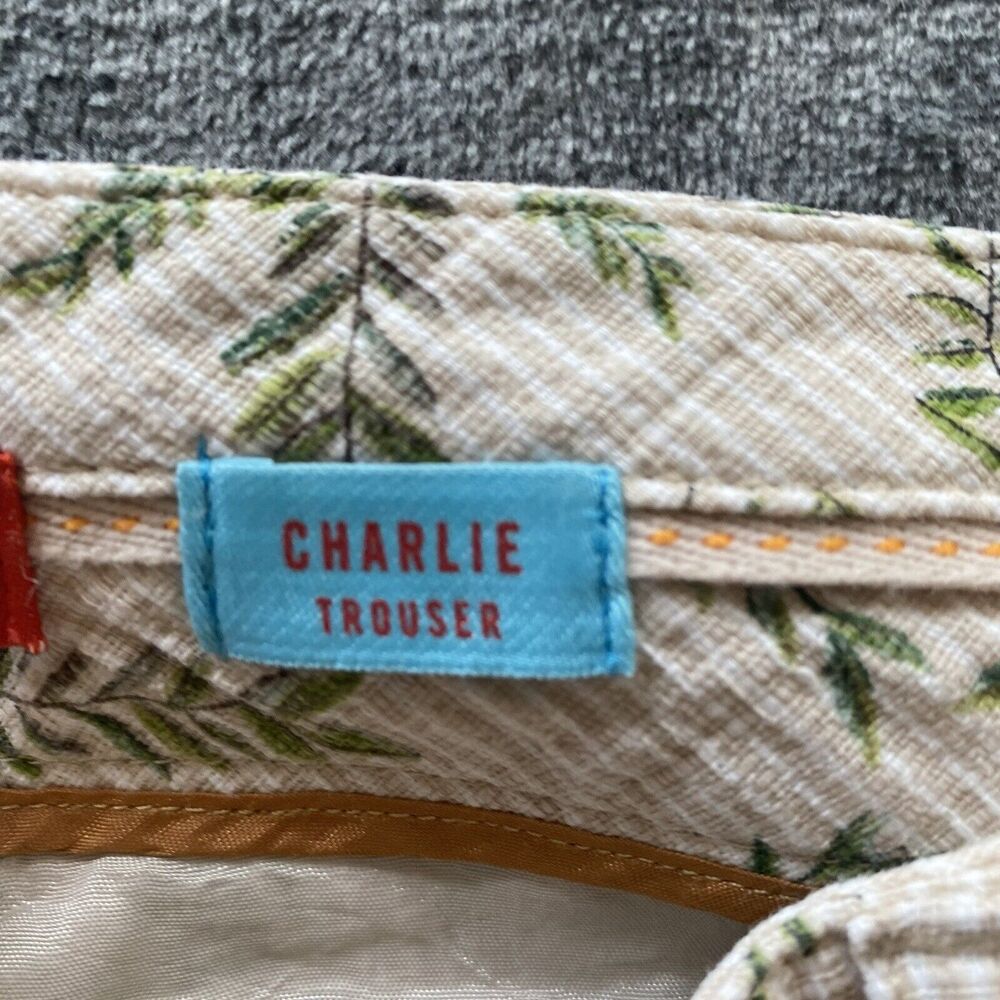 Cartonnier Anthropologie Womens 4 Beige Green Leaf Charlie Trouser Medallion - Picture 7 of 13